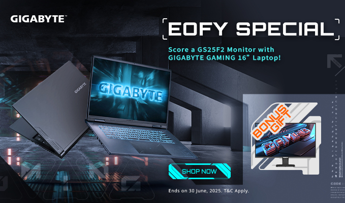 GIGABYTE EOFY Special: Score a GS25F2 Monitor with GIGABYTE GAMING 16” Laptop!