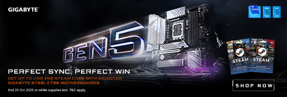 Gigabyte Perfect Sync. Perfect Win. Get up to USD $50 Steam Code with selected B760/Z790 Motherboards!
