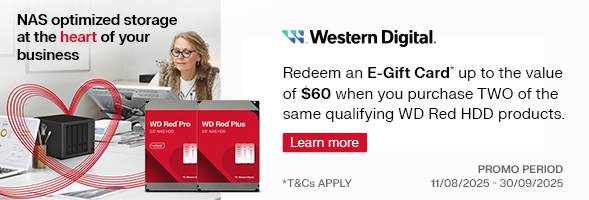 Redeem an e-Gift Card* up to the value of $60 when you purchase TWO of the same qualifying WD Red HDD products