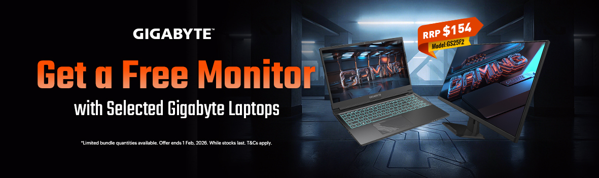 Get a Free GS25F2 Monitor (RRP $154) when You Buy Selected Gigabyte Laptops