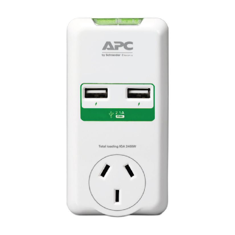 APC Essential SurgeArrest 2 Outlets Wall Mount with Dual USB Ports (5V/2.1A), 230V Australia