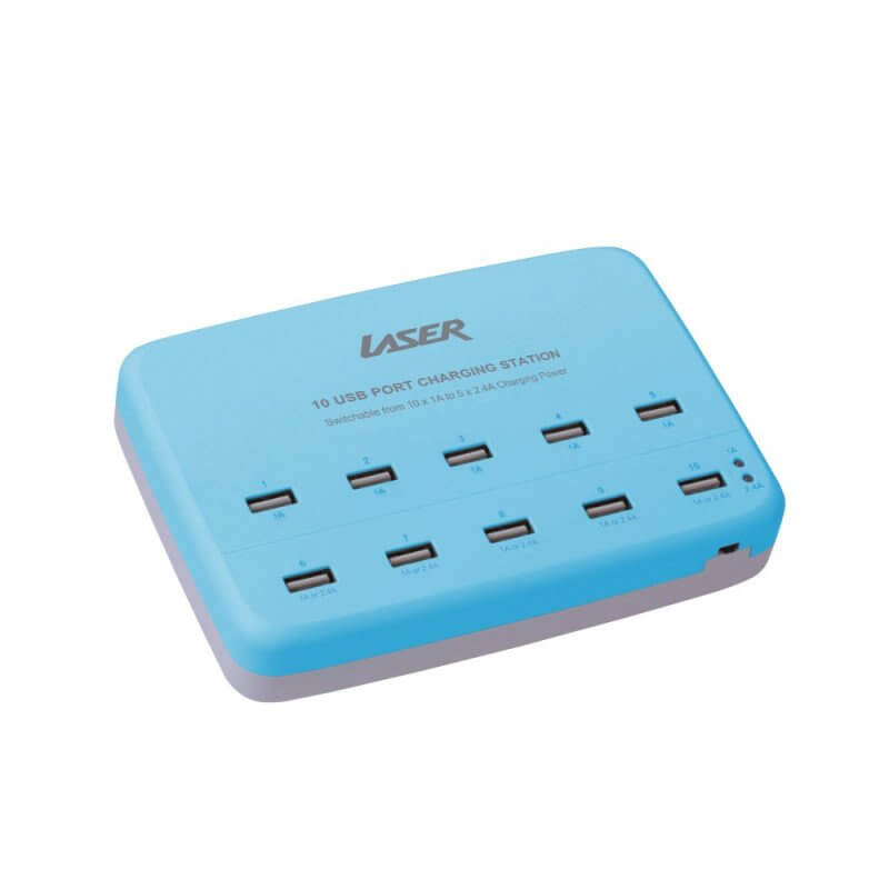Laser 10 USB Port Charging Station, Blue