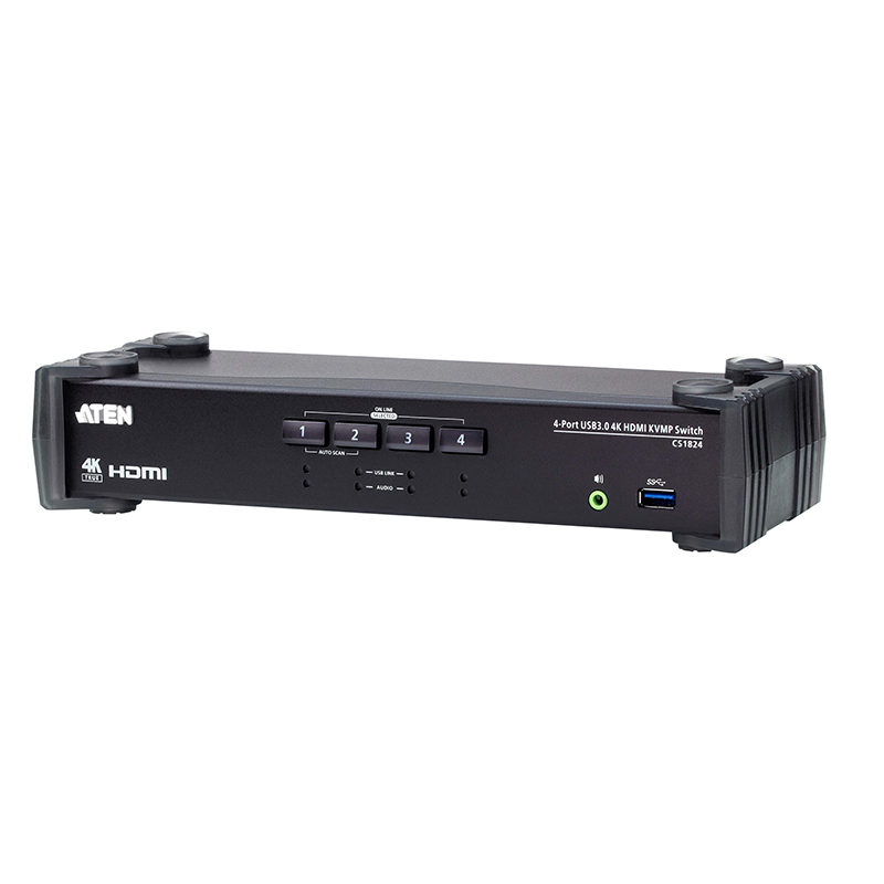 Aten 4 Port USB 3.0 4K HDMI KVMP Switch with Audio Mixer (CS1824-AT-U)