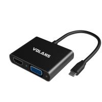 Volans Aluminium USB-C Multiport Adapter Type-C Power HDMI VGA USB3.0 (VL-UCVH3C)
