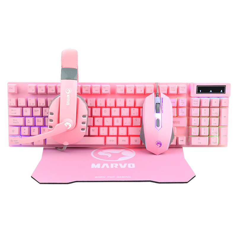 Marvo Scorpion CM370EN 4 in 1 Gaming Set (Headset, Keyboard, Mouse & Mousepad) - Pink