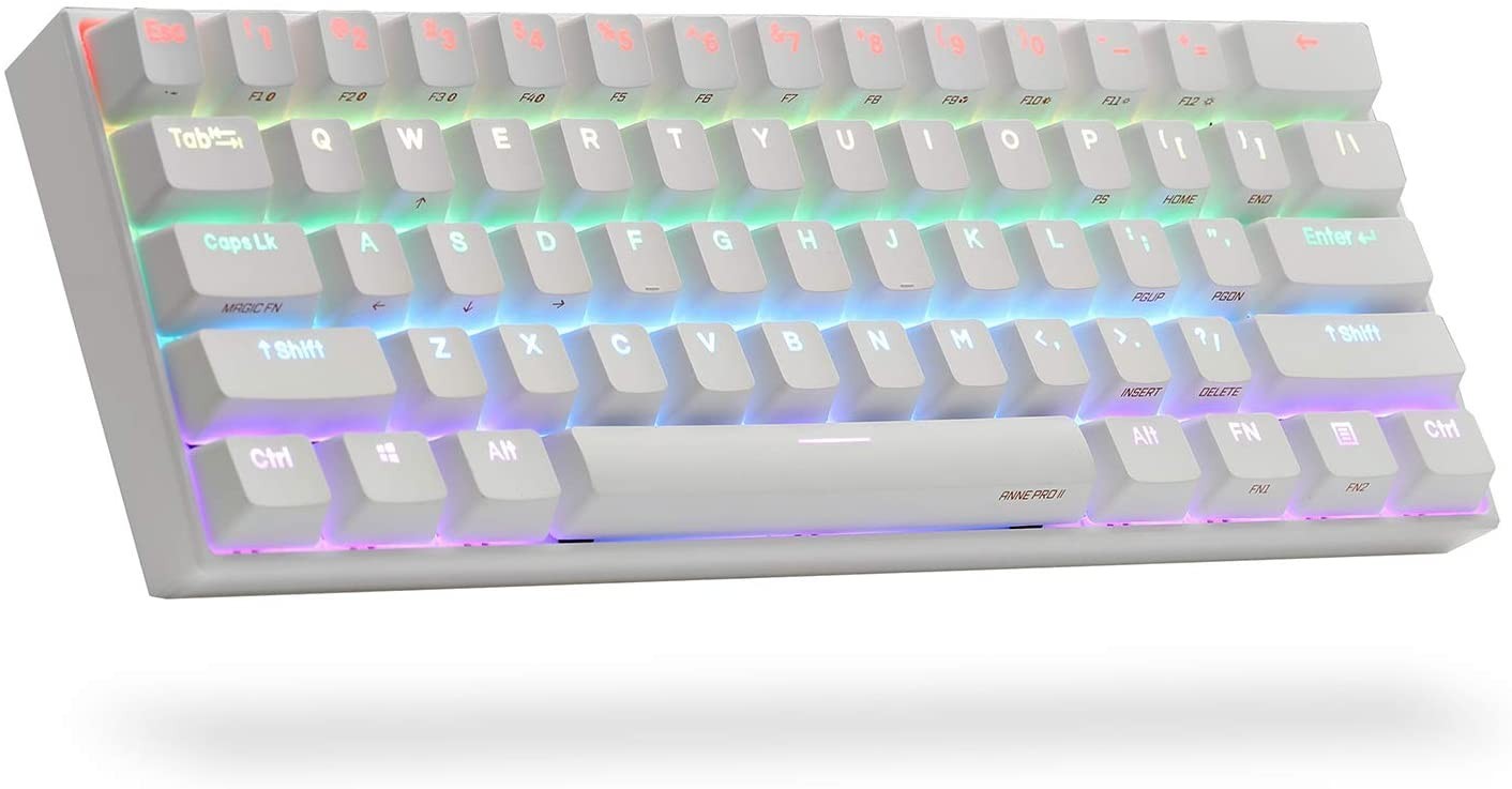 ANNE PRO 2 60% Bluetooth Mechanical Keyboard, Gateron Brown Switch, White Case