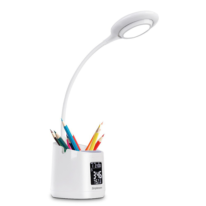 Simplecom LED Desk Lamp with Pen Holder and Rechargeable Digital Clock (EL621)