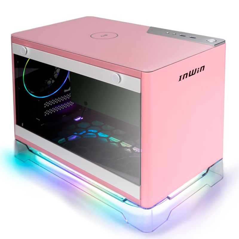 Inwin A1 Plus Tempered Glass ARGB Mini-ITX Case with 650W PSU and Qi Charger - Pink (A1PLUS-PINK)