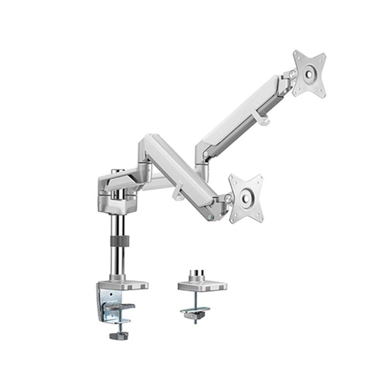 Brateck 17in-32in Dual Monitors Pole-Mounted Epic Gas Spring Aluminum Monitor Arm Gloss Grey (LDT37-C024P-GG)