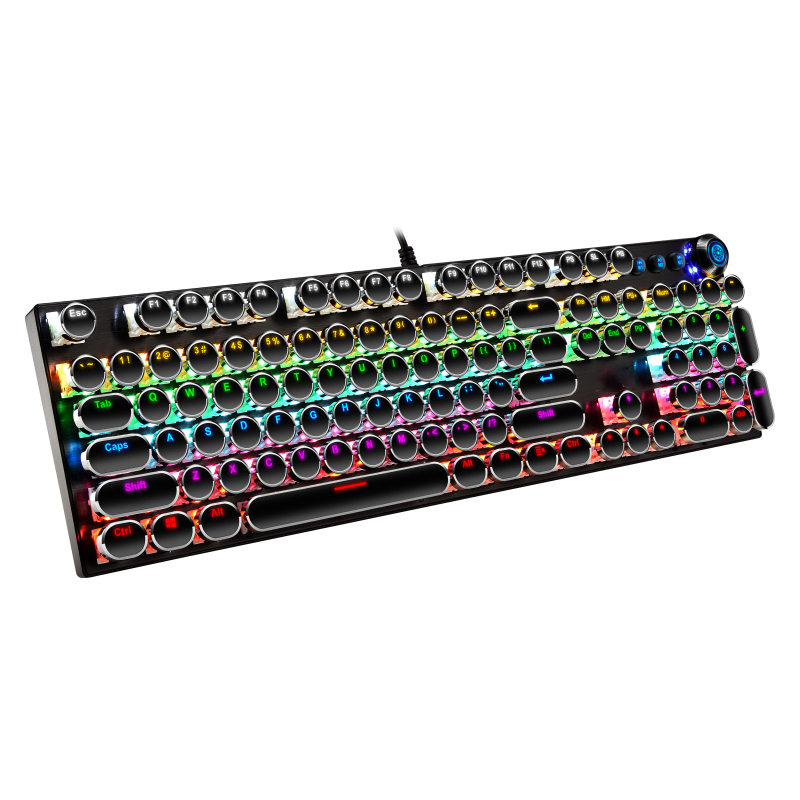 LEAVEN Wired Gaming Keyboard Mechanical Blue Switch Round Keycap RGB LED Backlit Game Keyboard with 104 keys and Multimedia Shortcus for Gamer PC Mac