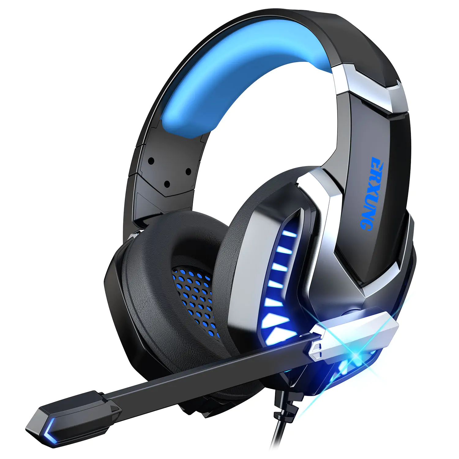 J30 Head mounted Gaming Headset Microphone Wired Stereo Bass USB PS4 Headphones Colorful Glow LED Light Computer PC Earphon BLUE msy .au