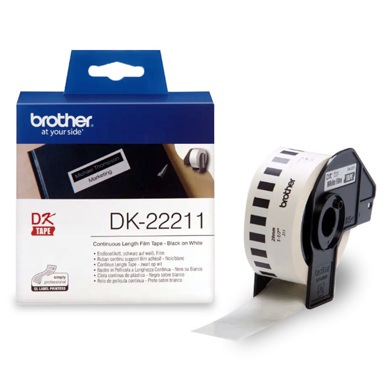 Brother Black on White Continuous Film Label Roll 29mm x 15.24m (DK-22211)