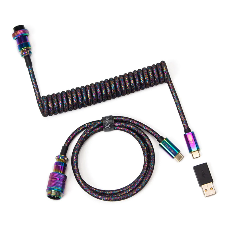 Keychron Premium Coiled Aviator Cable Rainbow Plated Black - Straight (CABKCCAB-5)