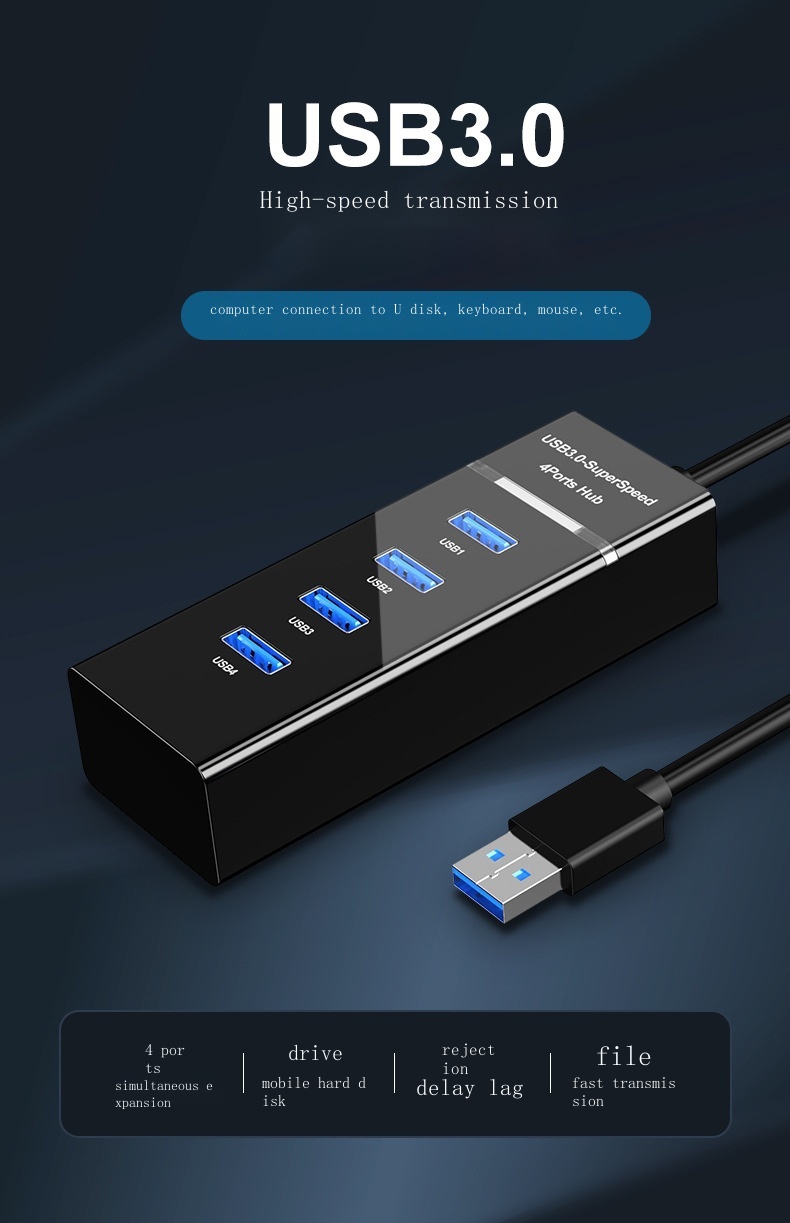 USB HUB 3.0 one drag four port high-speed hub USB expander computer USB splitter expansion 4 ports