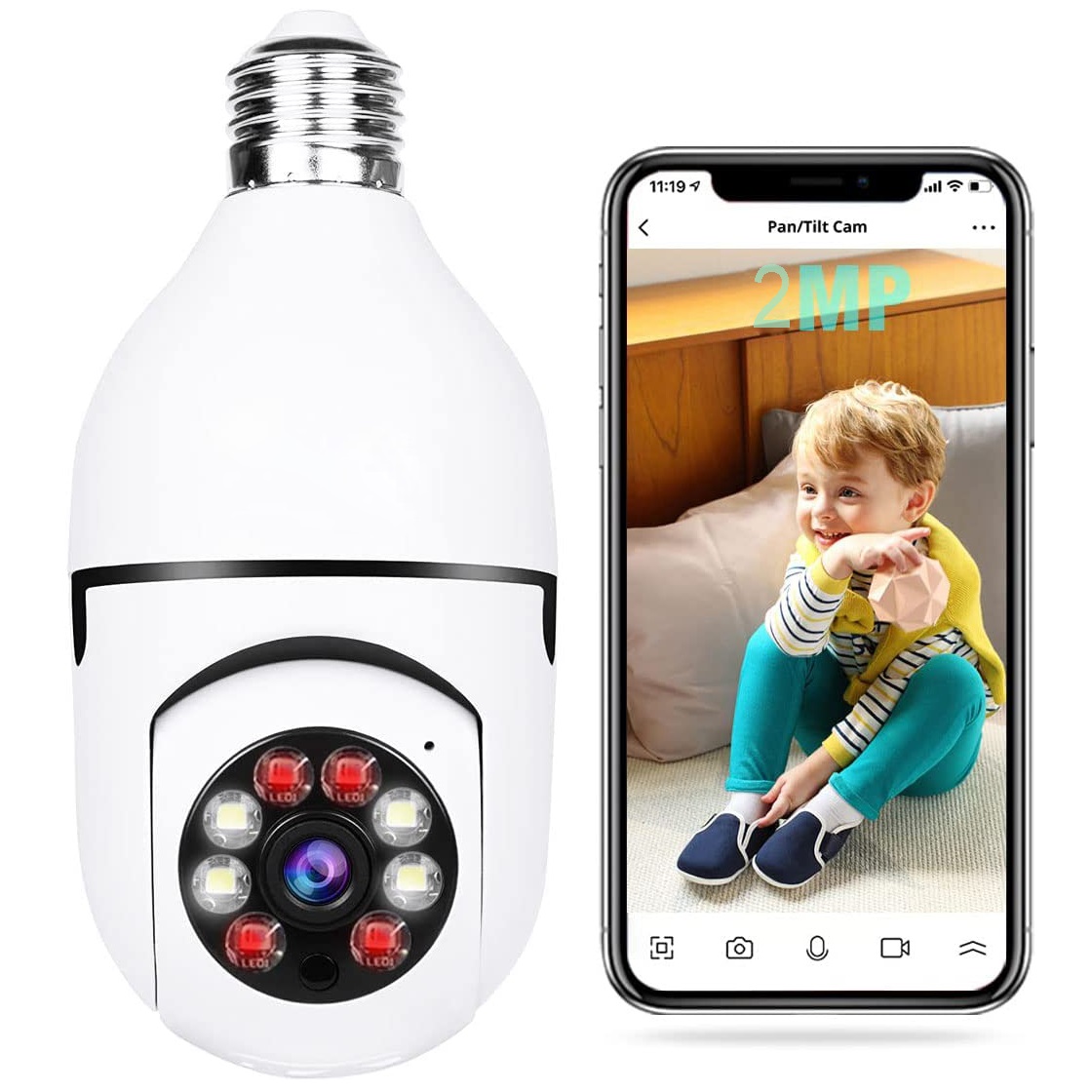 Security Camera Light Bulb Camera 1080P Color Night Vision 2.4GHz WiFi Home Surveillance Cameras E27 Two-Way Audio Works with Alexa Google