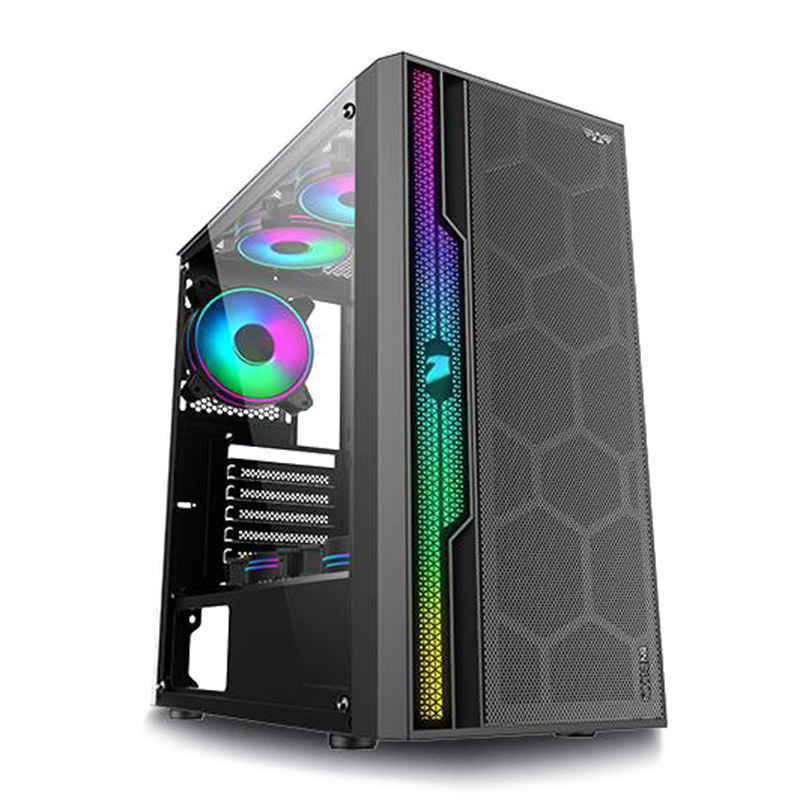 Armaggeddon Nimitz N9 RGB Strip Tempered Glass ATX Tower Case - Black (Nimitz N9 Black)