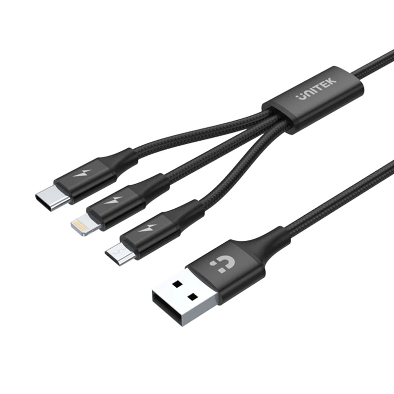 Unitek 3-in-1 USB Charging Cable Lightning/Type-c/Micro USB 1.2m Black