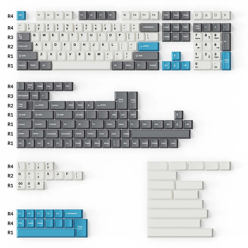 Keychron Cherry Profile Double-Shot PBT Full Set Keycaps - Grey, White and Blue (ACCKCKCPBT12)