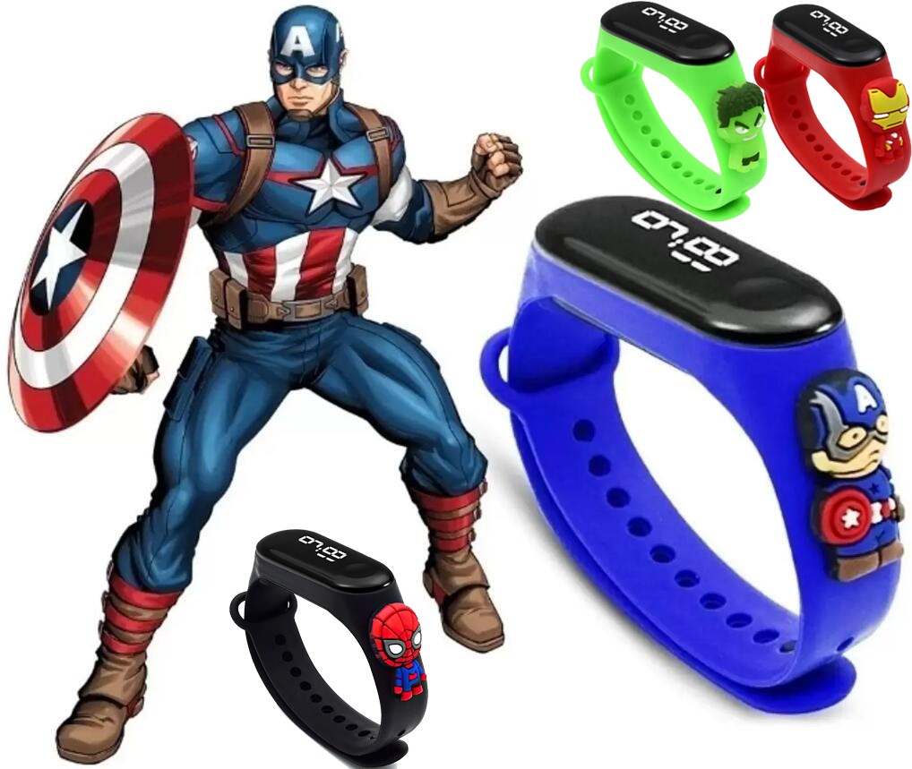 Kids Watch Smart Watch LED Band for Kids Digital Dial Waterproof Stylish Touch Button Silicone LED Wrist Kids Smart Watch Superhero captain america