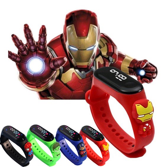 Smart Watch Kids Watch LED Band for Kids Digital Dial Waterproof Stylish Touch Button Silicone LED Wrist Kids Smart Watch Superhero theme iron Man