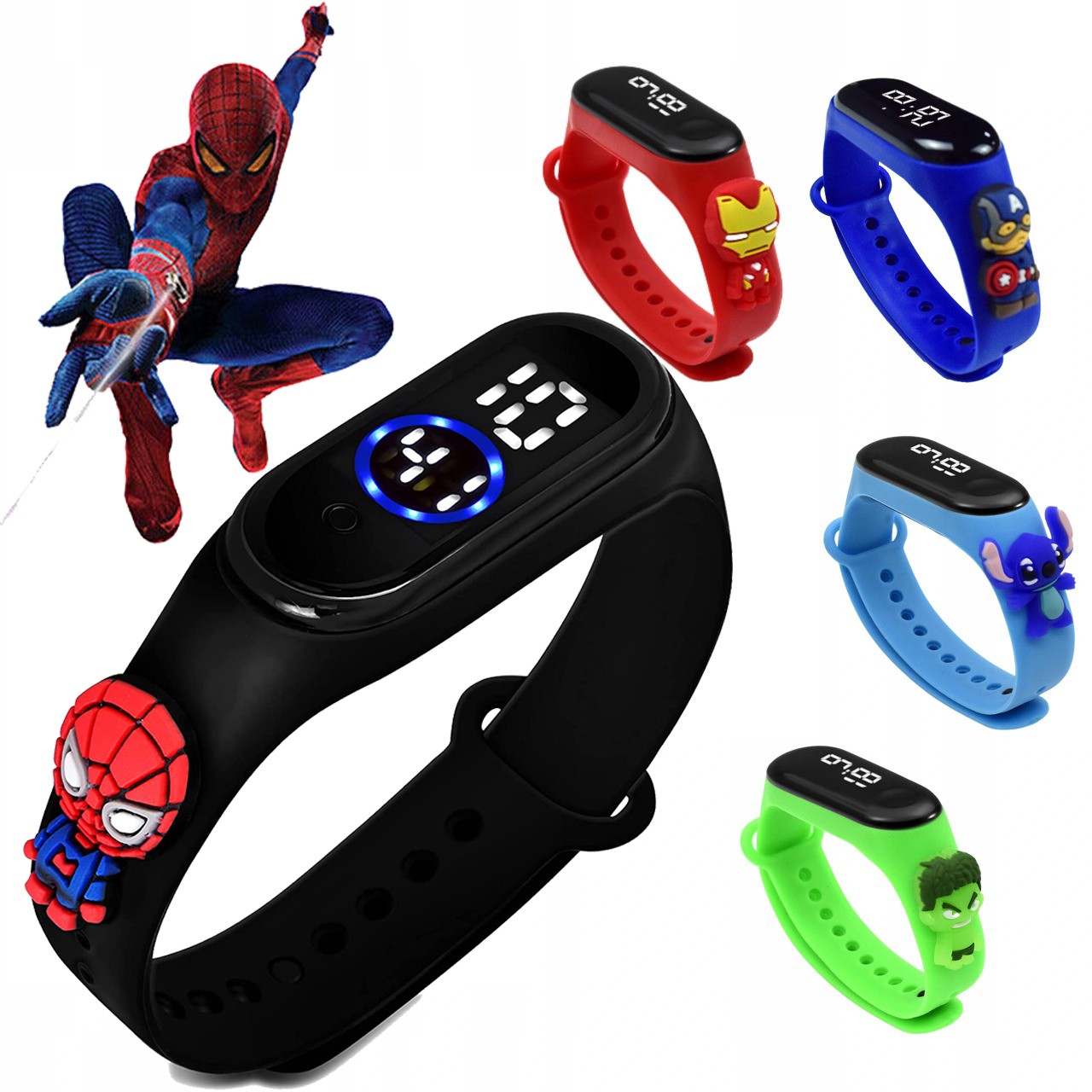 Smart Watch Kids Watch LED Band for Kids Digital Dial Waterproof Stylish Touch Button Silicone LED Wrist Kids Smart Watch Cartoon Character Superhero