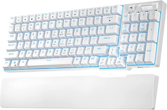 RK ROYAL KLUDGE RK96 90% 96 Keys BT5.0/2.4G/USB-C Hot Swappable Wireless Mechanical Keyboard with Magnetic Wrist Rest, Blue Backlight (Blue Switch) 