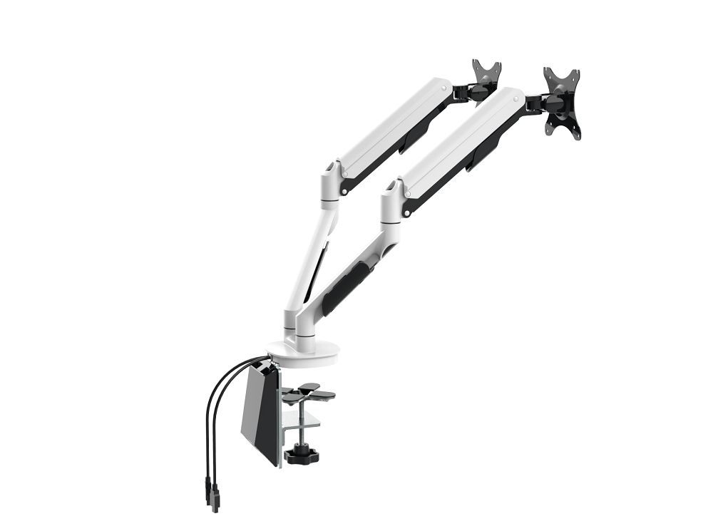 Loctek 17"-30" Dual Ergonomic Gas Spring Monitor Stand - White - VESA 75 & 100mm - Max Load 9kg - Dual USB 3.0 port without connect cable