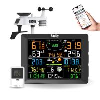 Raddy WF-100C Weather Stations Wireless Indoor Outdoor with Rain Gauge Thermometer Humidity for Home, 8" Large Display Wind Speed Solar Multiple Senso