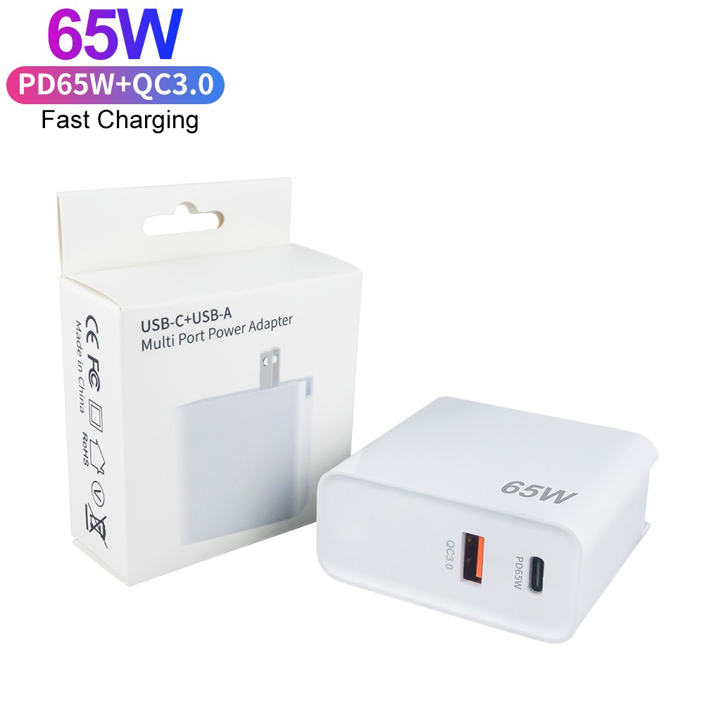 SEEDREAM 65W GaN Fast Charger Wall Adapter USB C USD A Plug Compatible with Smart Phones Iphone Ipad Laptop