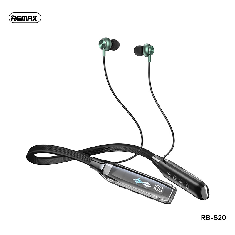 MOREJOY Remax Neckband Bluetooth Wireless Earbuds Headphones RB-S20 BT 5.3 Transparent Wireless Neckband Sport Earphones Headphone Black