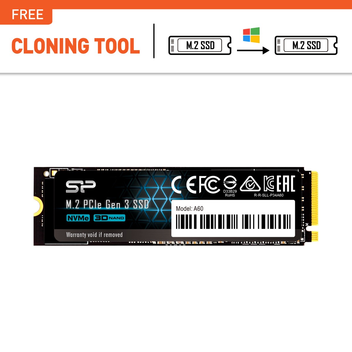 Silicon Power 2TB P34A60 Gen3x4 TLC R/W up to 2,200/1,600 MB/s PCIe M.2 NVMe SSD