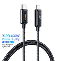 MOREJOY Remax Charging Cable 100W visible Fast Data Cable Type C to C with Dispay for Smart phone, pad, note book Black