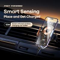 MOREJOY Remax Car Phone Holder 15W Smart Infrared Sensor Wireless Charging Car Charger RM-C17 Fast Charging, low-temp Safe Black