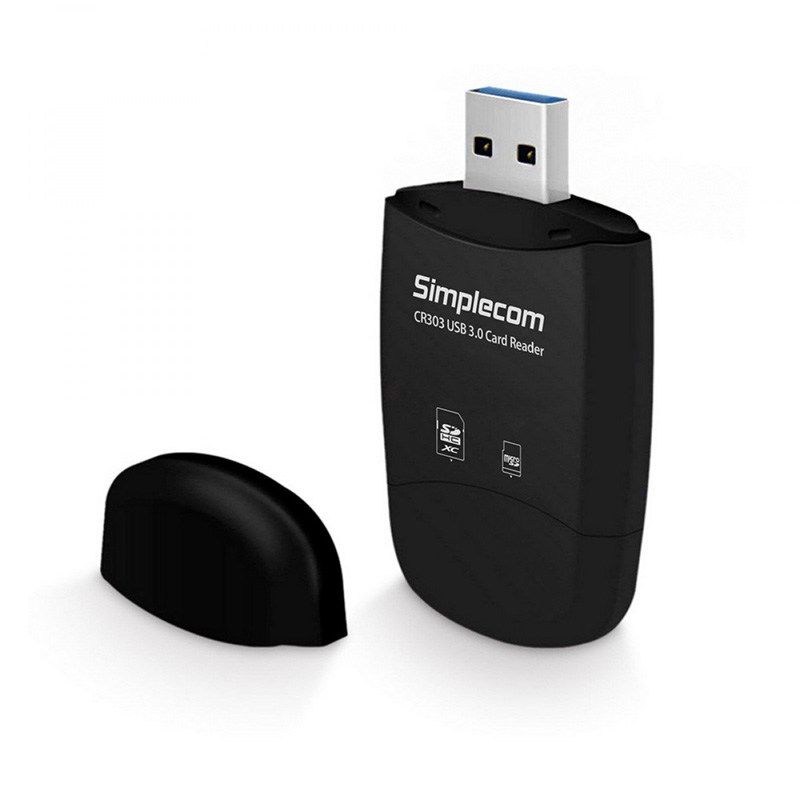 Simplecom CR303 2 Slot SuperSpeed USB 3.0 Card Reader with Dual Caps - Black
