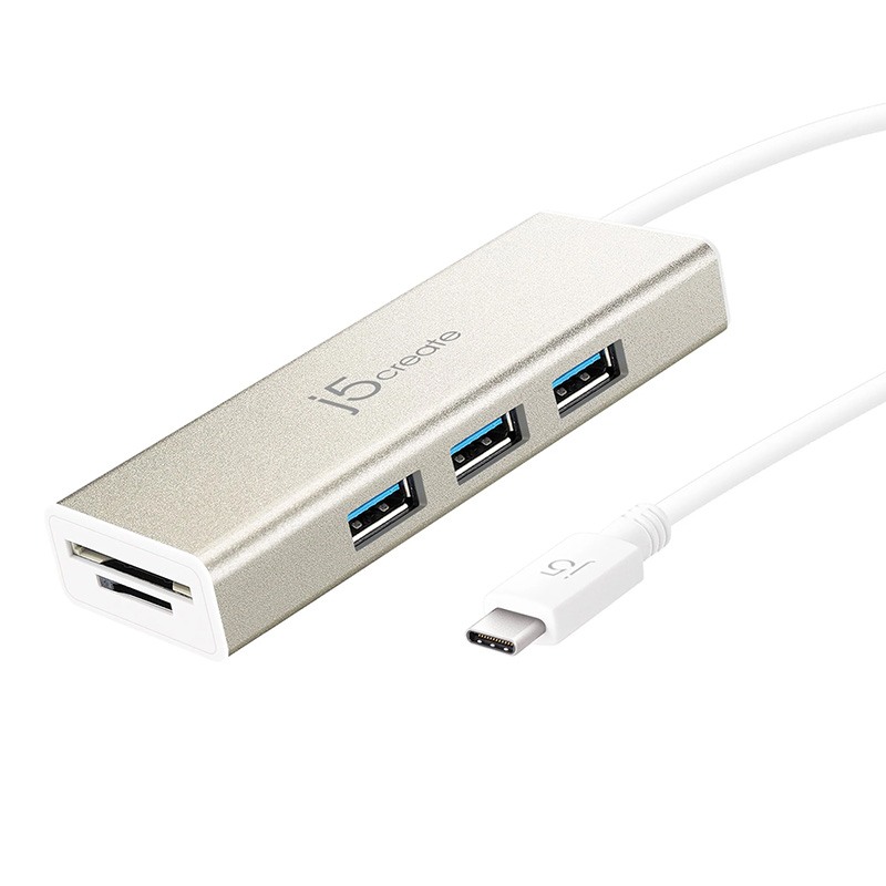 j5create 3 Port USB 3.1 Type-C to USB Type-A Hub with Card Reader