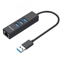 Simplecom 3 Port Aluminium USB-A Hub to USB-A with Gigabit Ethernet Adapter - Black (CHN420-BK)