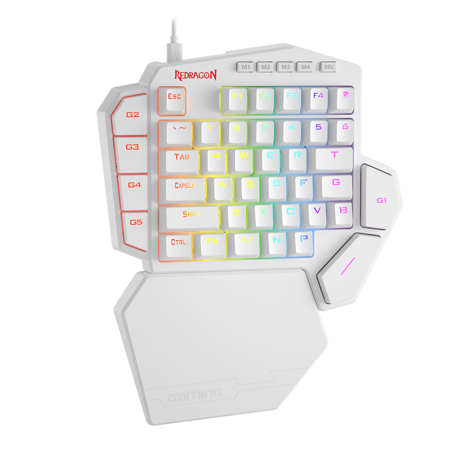 Redragon K585 DITI White One-Handed RGB Mechanical Gaming Keyboard, 42 Keys Gaming Keypad, Hot-Swappable Socket, Detachable Wrist Rest, Brown Switch