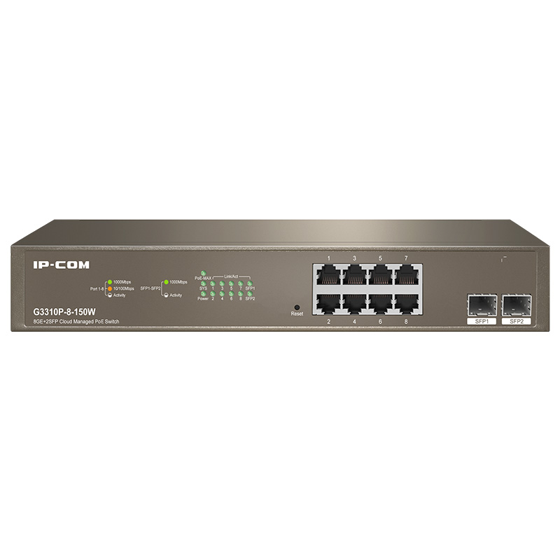 IP-COM 8 Port Gigabit Ethernet + 2 SFP Cloud Managed PoE Switch (G3310P-8-150W)