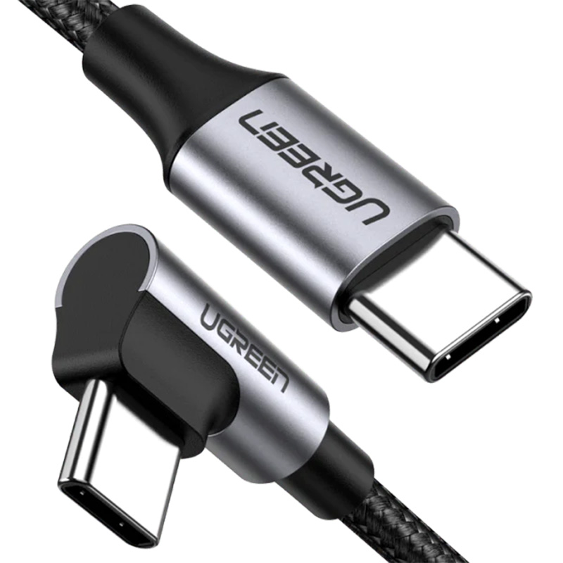UGreen 90 Degree Angle Braided USB-C to USB-C Cable 1m - Dark Gray