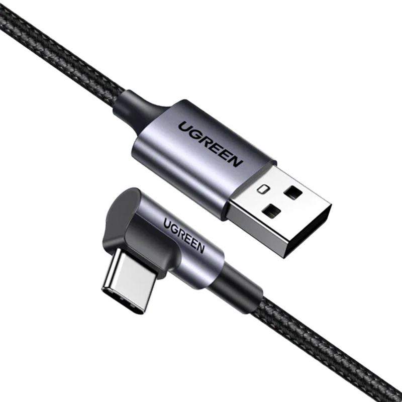 UGreen 90 Degree USB-C Male to USB 2.0 Male 3A Black Braided Cable 0.5m (50940)