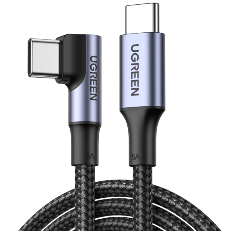 UGreen 90 Degree USB-C Male to USB-C Male Black Braided Cable 2m