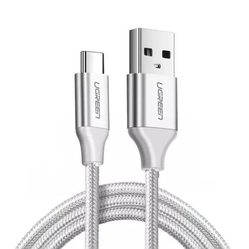 UGreen USB 2.0 Type-A Male to USB-C Male White Braided Cable 1m