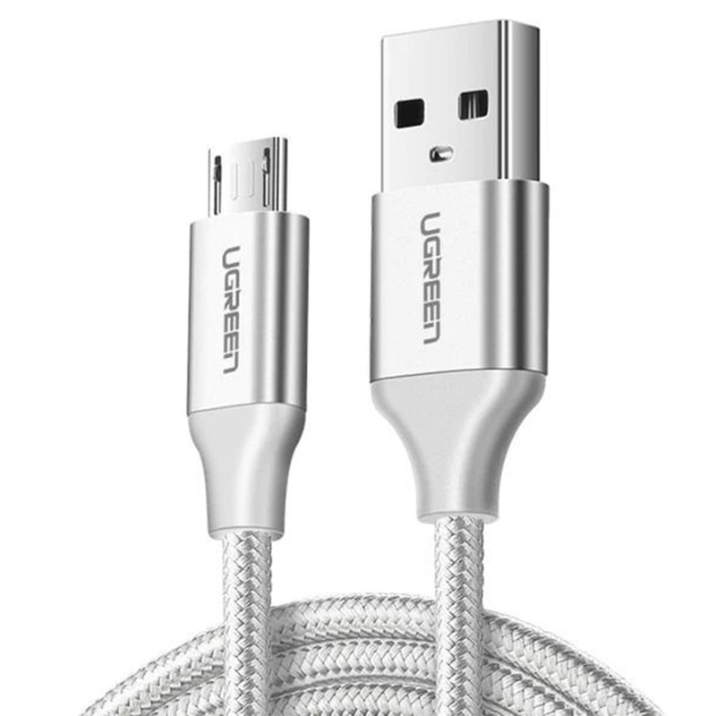 UGreen USB-A to Micro USB White Braided Aluminium Case Cable 2m