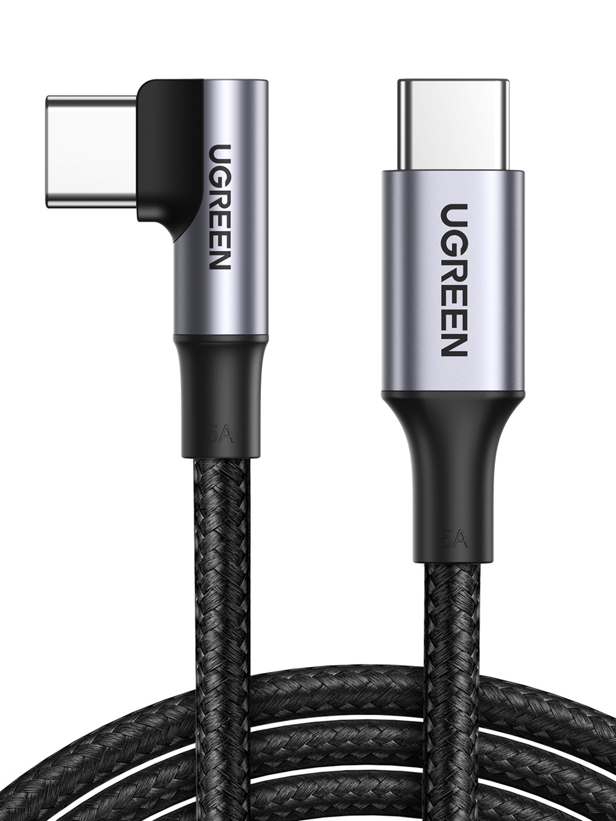 UGREEN USB-C 2.0 to Angled USB-C M/M Cable Aluminium Shell with Braided 1m (Black)