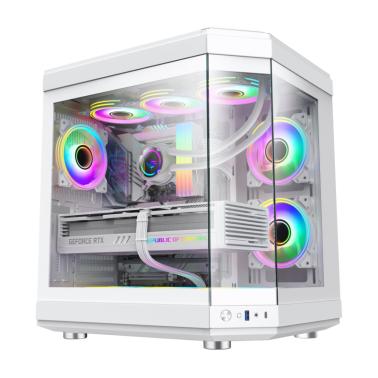 GameMax HYPE Mid-Tower ATX PC case , 3x ARGB fan- white - msy.com.au