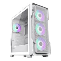 GameMax Siege E-ATX Mid-Tower Gaming Case ，1x Tempered glass side panel ，Pre-installed 4x ARGB Fans - white