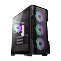 GameMax Siege E-ATX Mid-Tower Gaming Case ，1x Tempered glass side panel ，Pre-installed 4x ARGB Fans - black