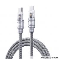 SEEDREAM 100W Fast Charging Cable Data Cable with Light for Mobile Phone Laptop Tablet Speaker RC-C130 Type C to C C-C 1.2m Silver Gray