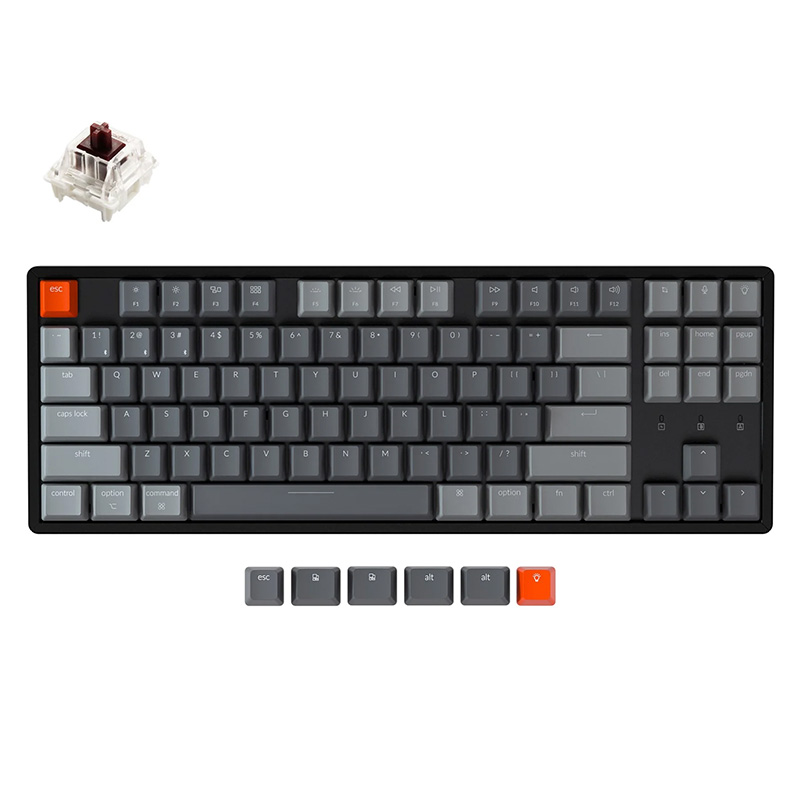 Keychron K8 Bluetooth Wireless Keyboard Hot-swappable RGB Backlit with Aluminium Frame TKL Mechanical Keyboard 87 Keys Brown Switch (KBKCK8J3BROWN)