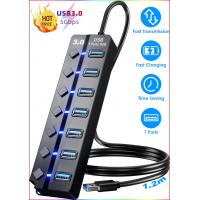 USB Hub 3.0 Splitter with Individual On/Off Switches and Lights 1.2m Long Cable USB Extension 7-Port USB Data Hub 2024 High quality